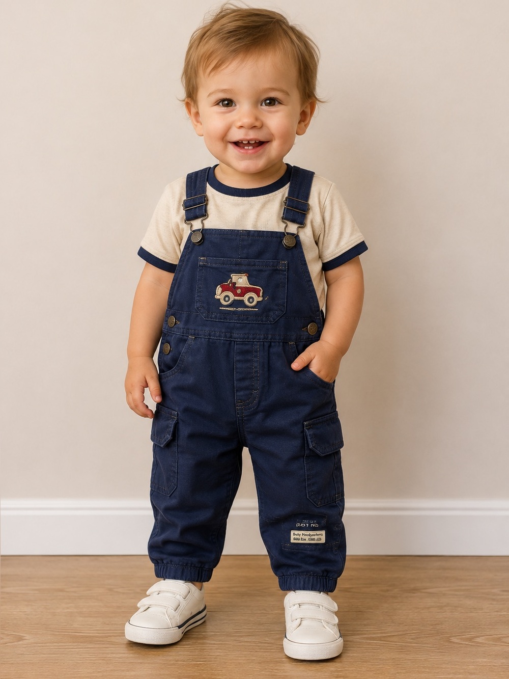 Vintage y2k navy Overalls and shirt Boys Size 18m Baby Headquarters nwot
